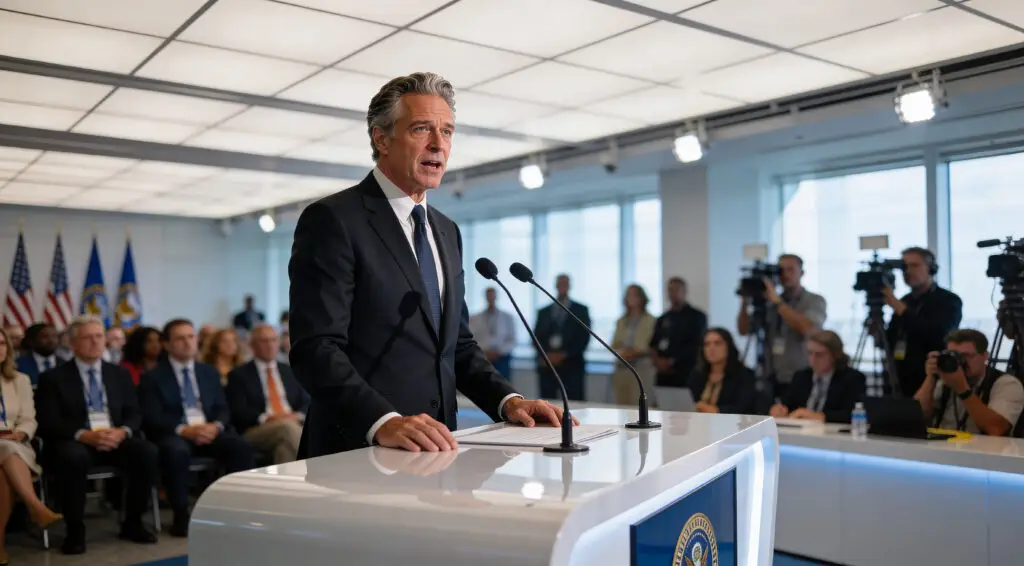 Newsom Calls Trump Temporary During Global Policy Push